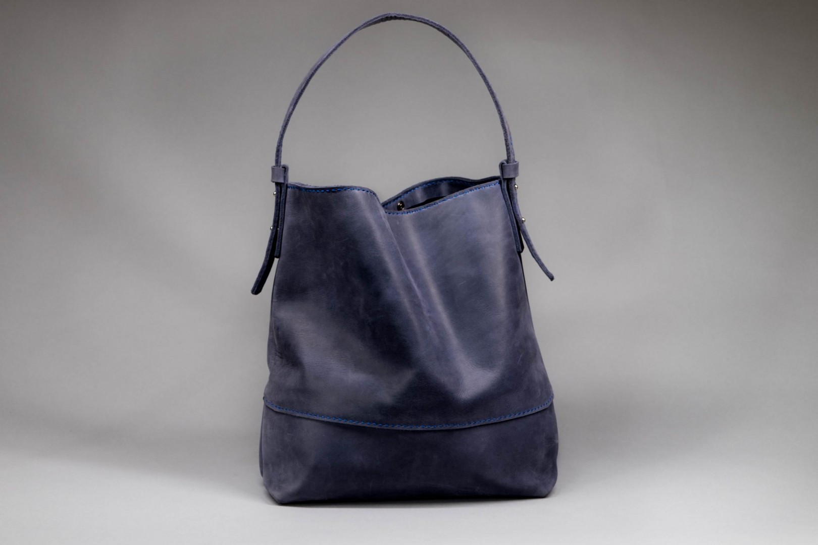 blue leather tote bag