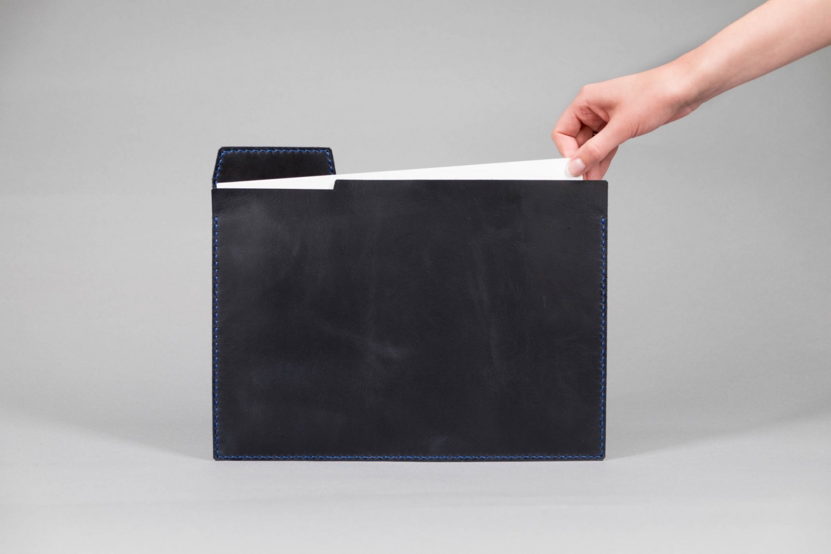 blue leather paper file